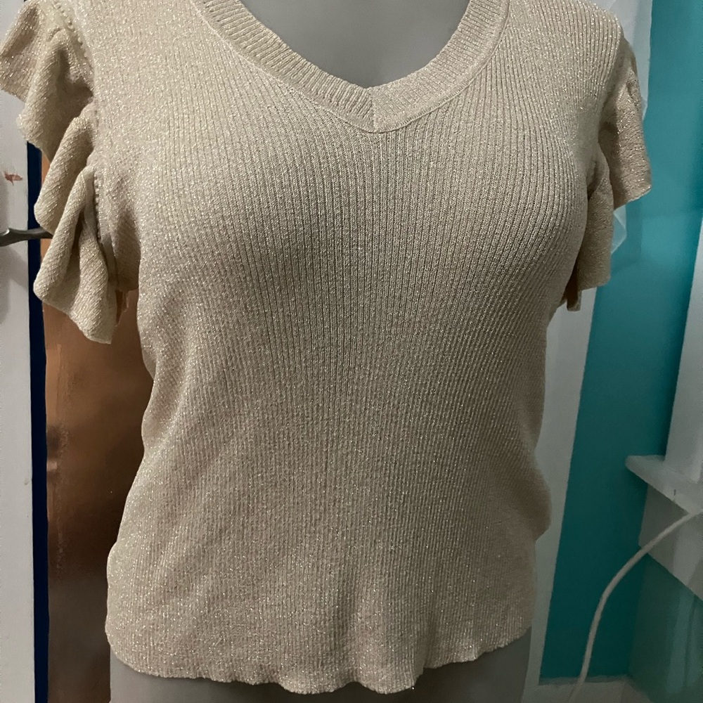 Nanette Lepore Shimmering Cream Ruffle Sleeve Blouse